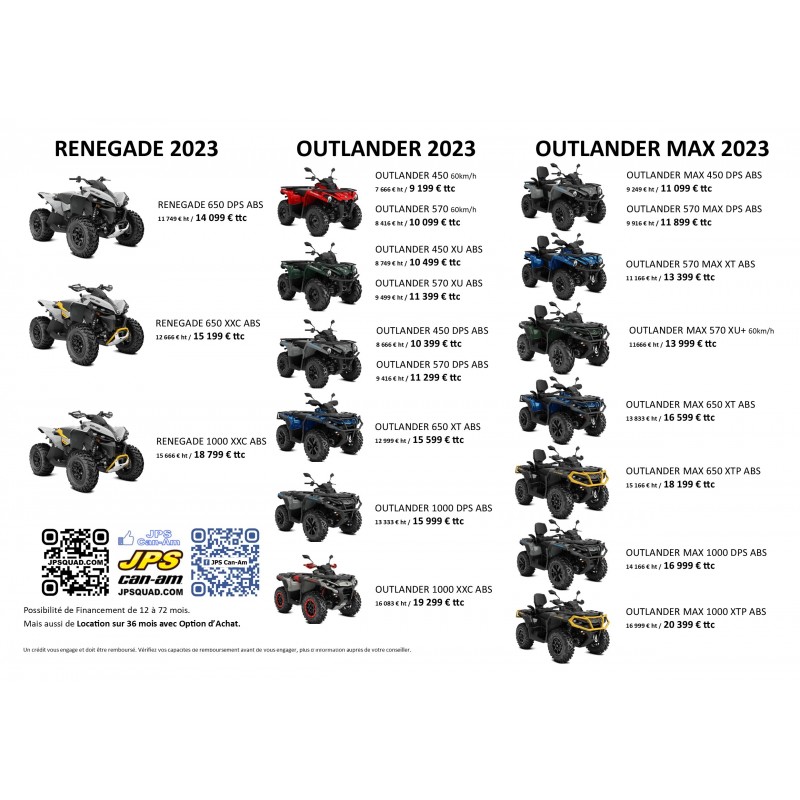 TARIFS QUADS 2023 à partir de JPS QUAD